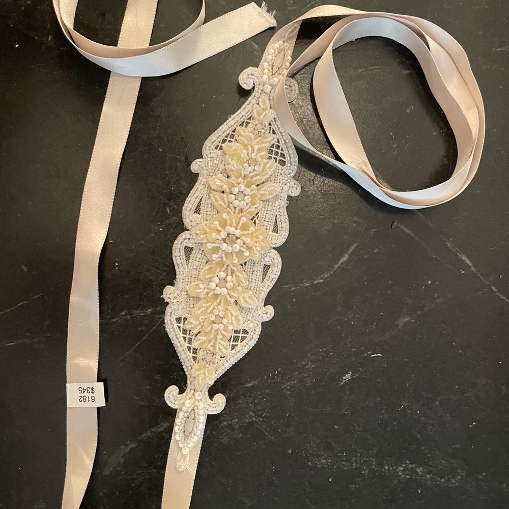 Kleinfeld Beaded Cream Bridal Sash (Brand New - Never Worn) (Designer)